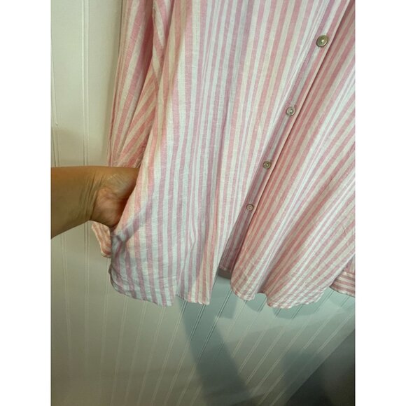 Susan Graver Luxe Pink & White Striped Linen Blend Button-Down Shirt Size Large - Picture 4 of 12
